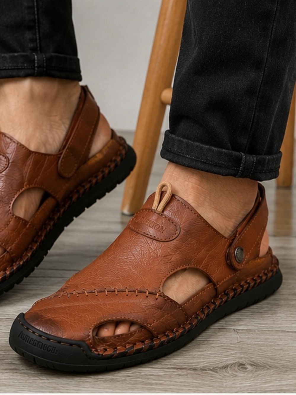 K-Swiss Men's Brown Leather Open-Toe Strap Sandals